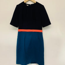 Load image into Gallery viewer, HOBBS Ladies Blue Block Colour Navy Orange Bar Belt Knee Length Short Sleeve UK8
