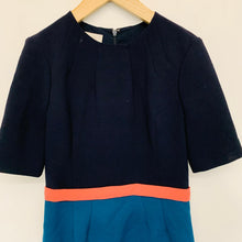 Load image into Gallery viewer, HOBBS Ladies Blue Block Colour Navy Orange Bar Belt Knee Length Short Sleeve UK8
