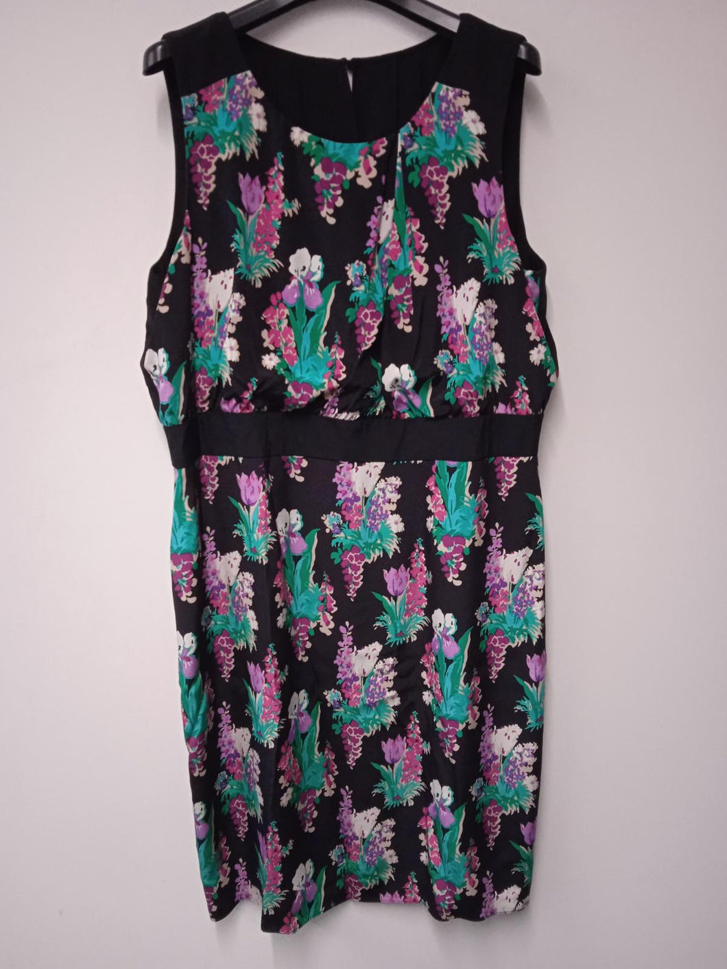LAURA ASHLEY Ladies Black Silk Floral Print Occasion Shift Dress Size UK20 NEW
