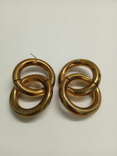 Load image into Gallery viewer, LAURA LOMBARDI Ladies Gold Tone Double Hoop Chain Earrings FAULTY
