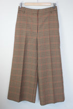 Load image into Gallery viewer, JOSEPH Ladies Brown Wool Travis Tweek Check Wide-Leg Trousers EU36 UK8
