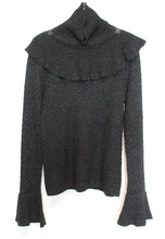 Load image into Gallery viewer, CO Ladies Black Turtle Neck Ruffled Flare Cuffs Pullover Metallic Jumper S
