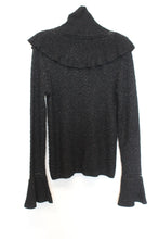 Load image into Gallery viewer, CO Ladies Black Turtle Neck Ruffled Flare Cuffs Pullover Metallic Jumper S
