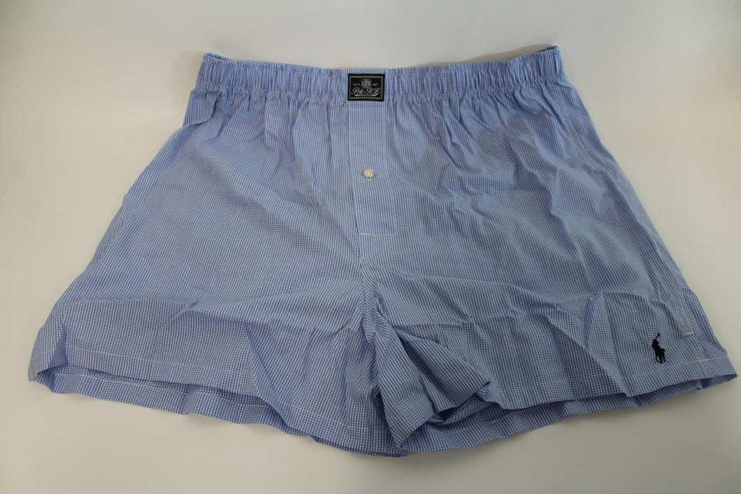 POLO RAPLH LAUREN Men's Blue Woven Cotton Check Classic Boxer Shorts XL NEW