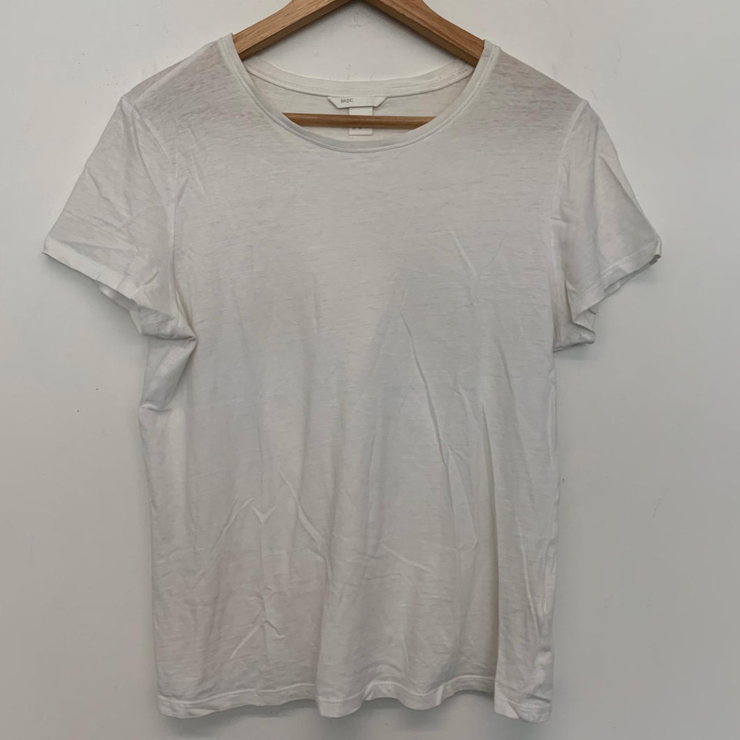 H&M White Ladies Short Sleeve Round Neck Basic T-Shirt Size UK S