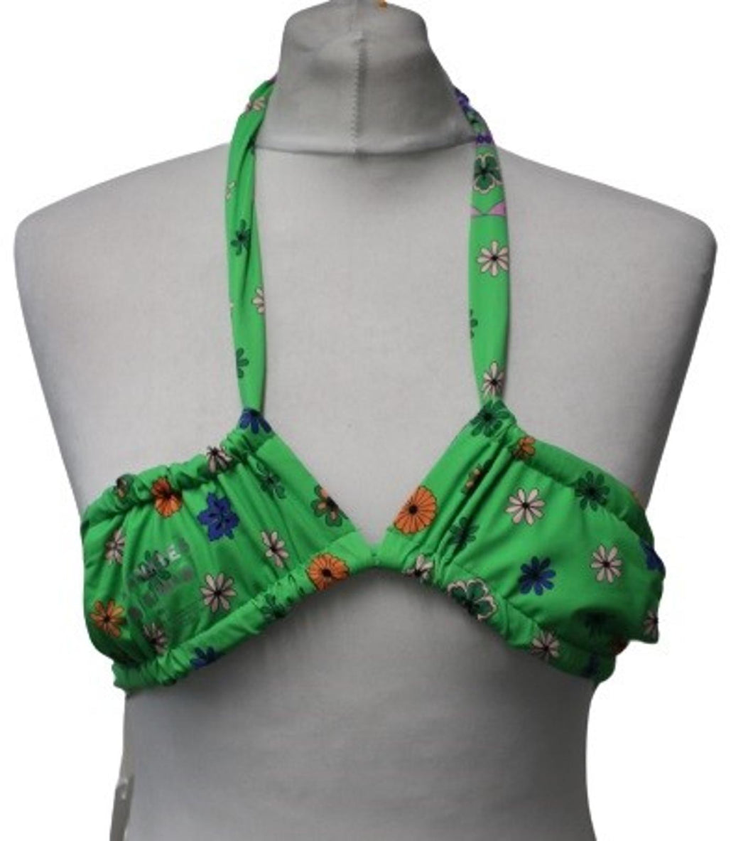 FRANKIES BIKINIS Ladies Green Floral Print Halterneck Willow Bikini Top L NEW