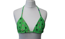 Load image into Gallery viewer, FRANKIES BIKINIS Ladies Green Floral Triangle Halterneck Tia Bikini Top S NEW
