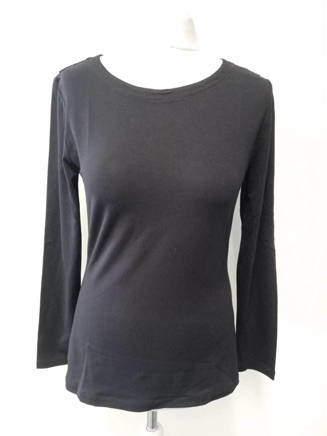 LA PERLA Ladies Black Cotton Long Sleeve Round Neck T-Shirt Size UK12