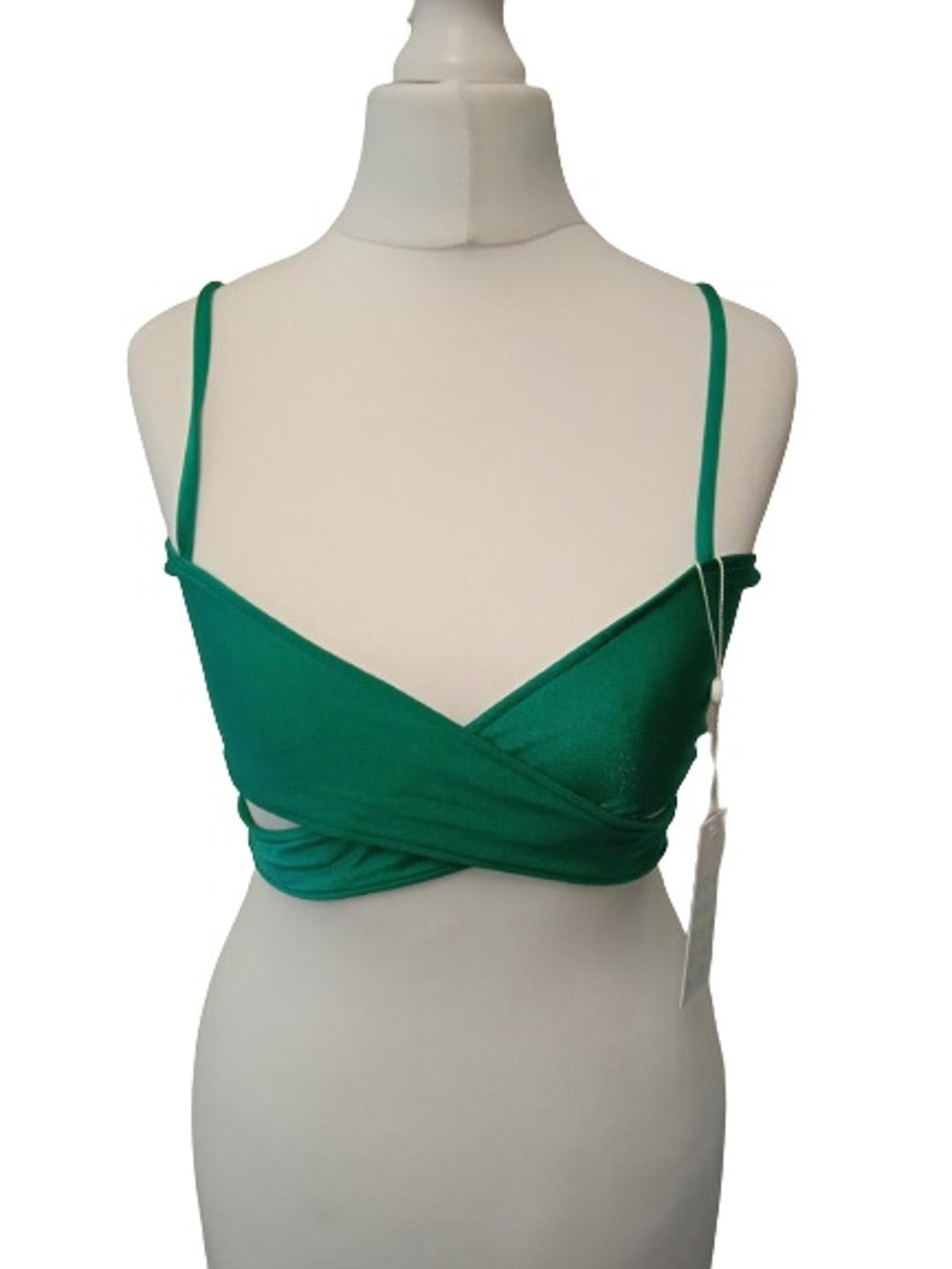 FRANKIES BIKINIS Ladies Green Falcon Shine Wrap-Around Bikini Top Size S NEW