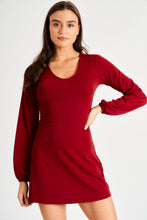 Load image into Gallery viewer, SOUTH BEACH Ladies Burgundy Red V-Neck Long Sleeve Skater Dress UK10 BNWT
