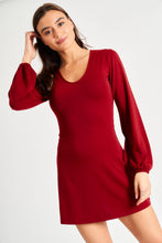Load image into Gallery viewer, SOUTH BEACH Ladies Burgundy Red V-Neck Long Sleeve Skater Dress UK10 BNWT
