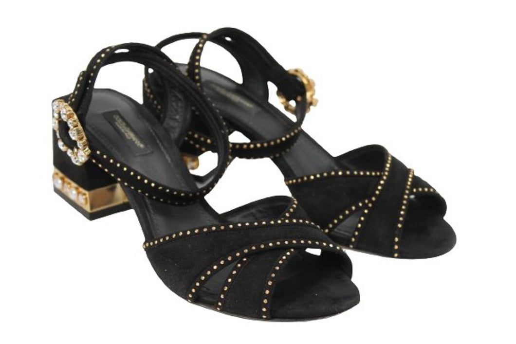 DOLCE & GABBANA Ladies Black Suede Studed Sandals EU37.5 UK4.5 RRP815