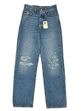 Load image into Gallery viewer, LEVIS Core Ribcage High Waist Rip Straight Ankle Blue Jeans W24 L27 NEW RRP 125
