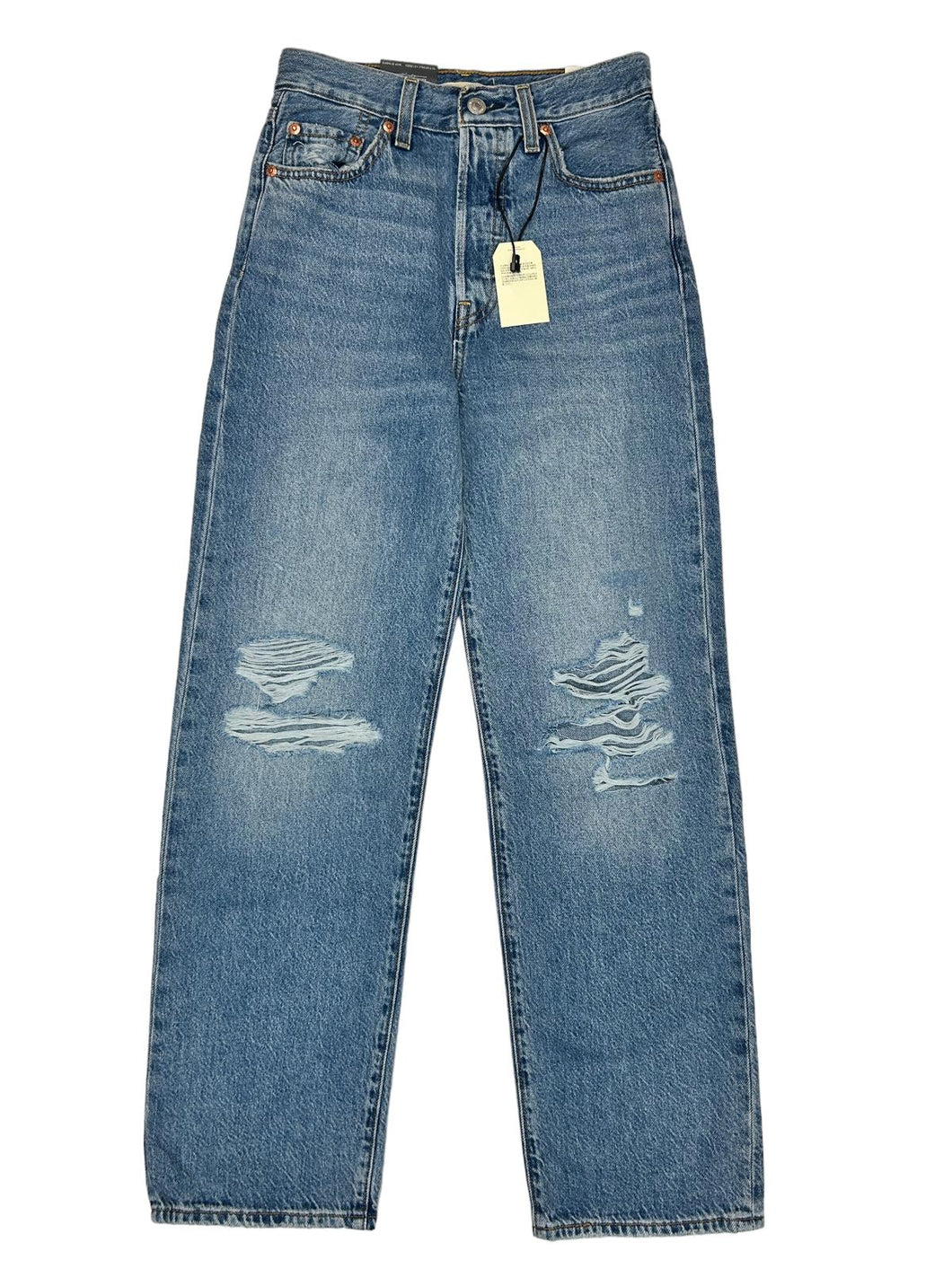 LEVIS Core Ribcage High Waist Rip Straight Ankle Blue Jeans W24 L27 NEW RRP 125