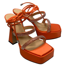 Load image into Gallery viewer, MACH &amp; MACH Devon 140 Platform Heel Crystal Shoes Orange IT37 UK4 RRP955 BNIB

