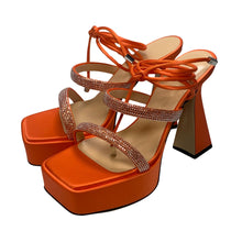 Load image into Gallery viewer, MACH &amp; MACH Devon 140 Platform Heel Crystal Shoes Orange IT37 UK4 RRP955 BNIB
