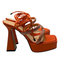 Load image into Gallery viewer, MACH &amp; MACH Devon 140 Platform Heel Crystal Shoes Orange IT37 UK4 RRP955 BNIB
