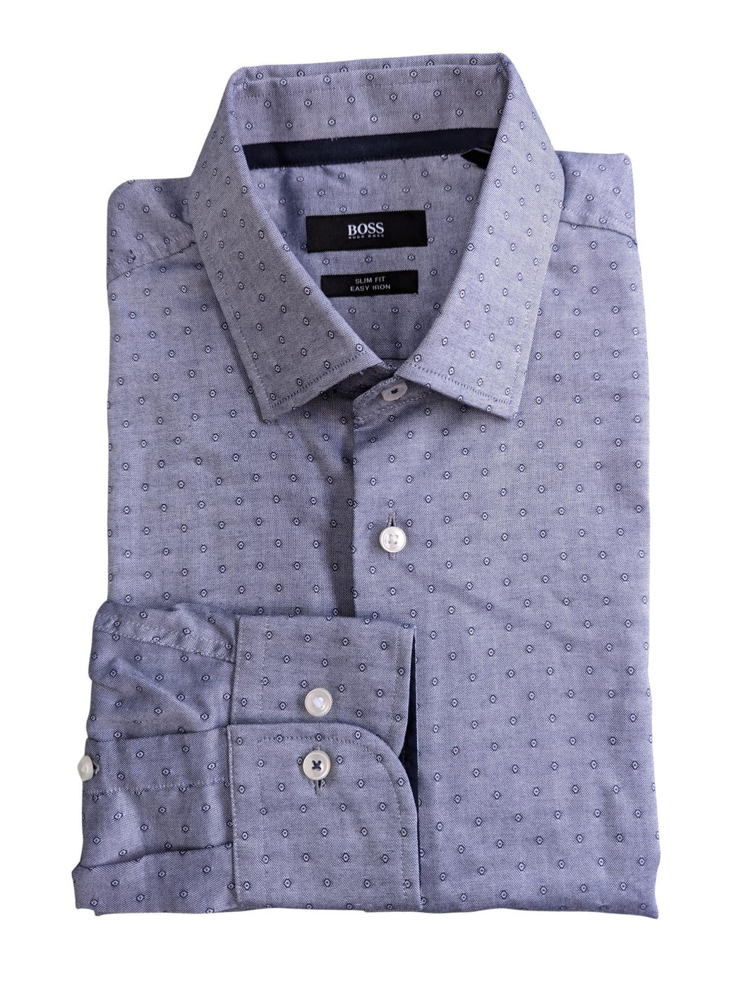 HUGO BOSS Men's Blue Patterned Cotton Dress Shirt Size 37 NEW RRP 120