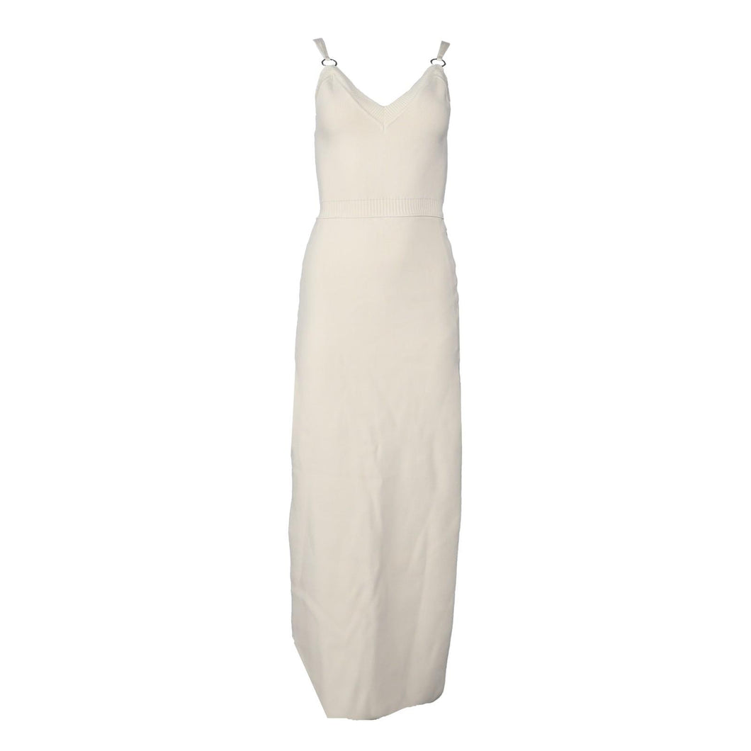 PACO RABANNE Midi DressLadies Beige V Neck Loop Slit Woven Bodycon S  RRP760