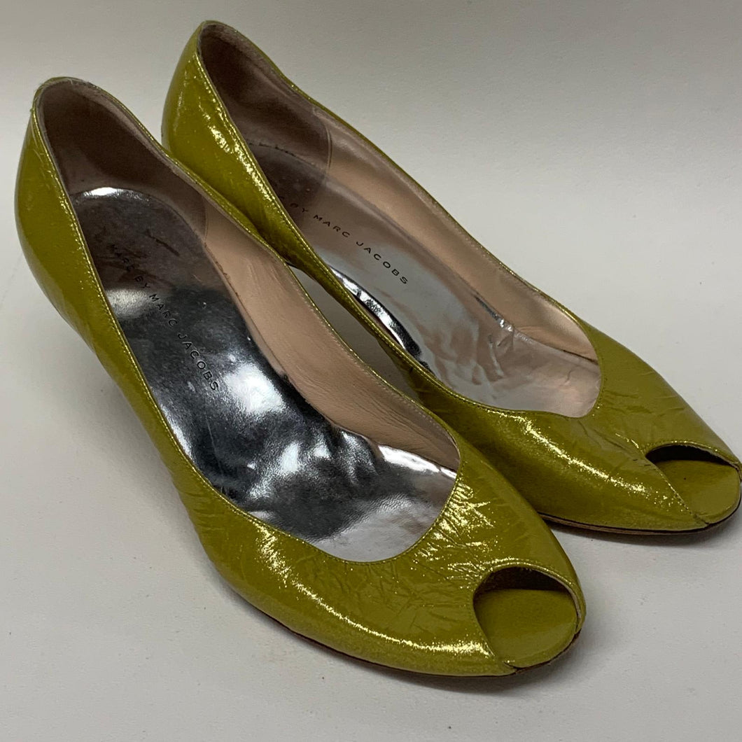 MARC BY MARC JACOBS Court Yellow Peep Open Toe Metal Mustard Heel Ladies UK6.5