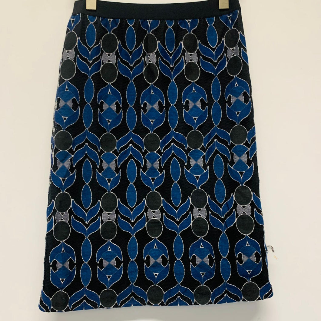 TORY BURCH Black Ladies Layered Netted Blue Pattern A-Line Knee Length Skirt UK8