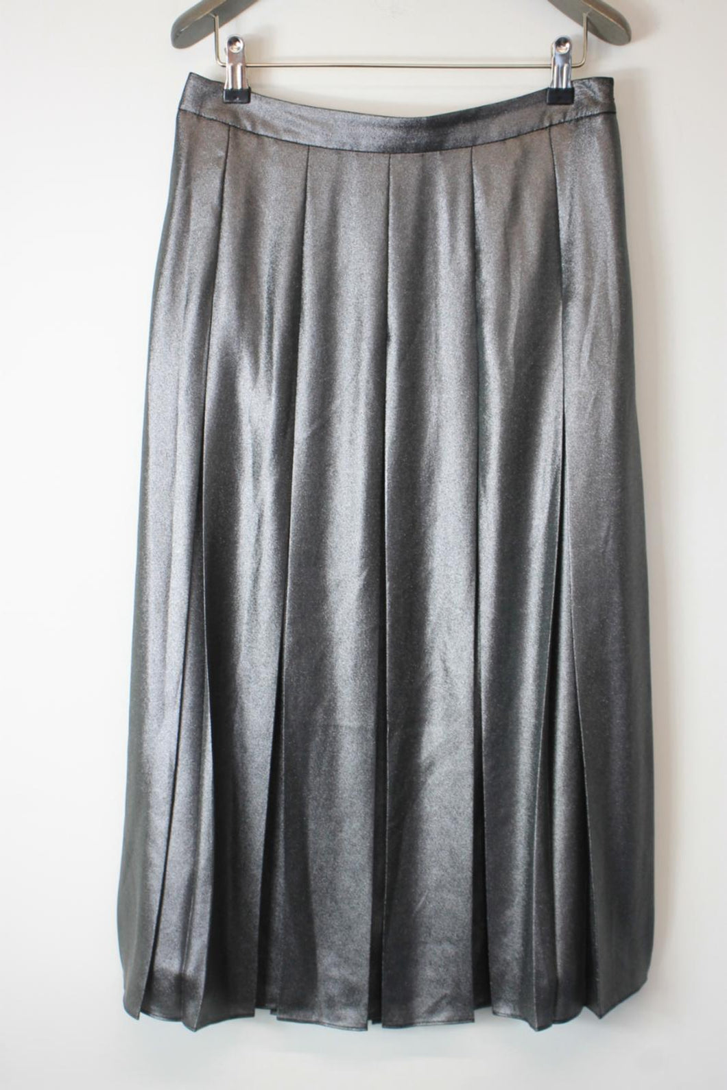 TED BAKER Ladies Metallic Grey Midi Pleated Skirt Size M
