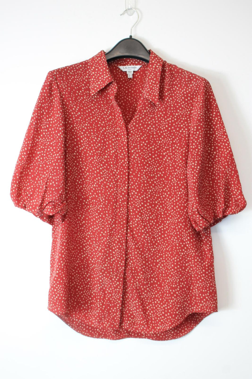 L.K. BENNETT Ladies Red Silk Tillila Star Half Sleeve Button-Up Shirt EU36 UK8