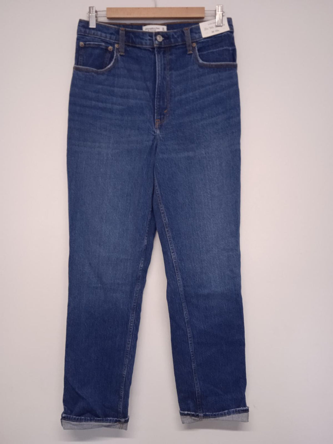 ABERCROMBIE & FITCH Ladies Blue 90's Ultra High Rise Straight Jeans W30 NEW