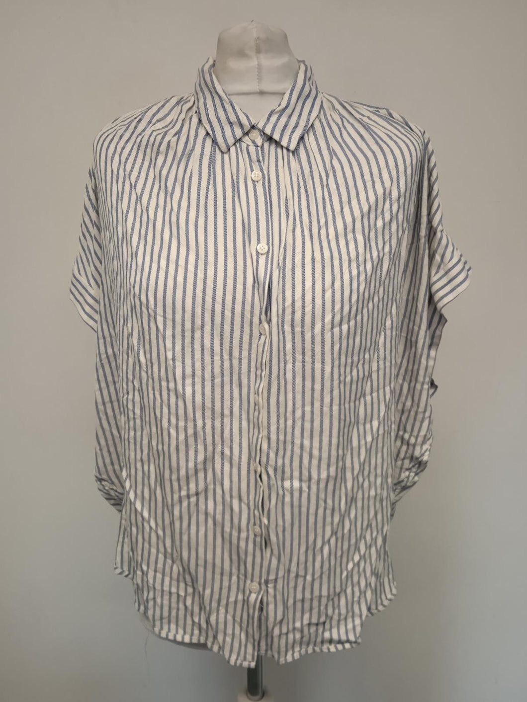 MADEWELL Ladies White & Blue Striped Hi-Low Oversized Shirt Blouse Size L