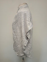 Load image into Gallery viewer, MADEWELL Ladies White &amp; Blue Striped Hi-Low Oversized Shirt Blouse Size L
