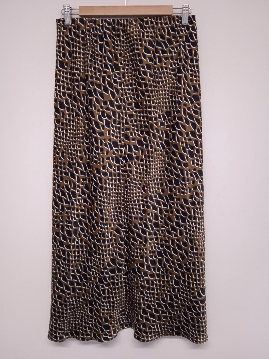 OLIVIA VON HALLE Ladies Brown & Black Silk Printed Pattern A-Line Skirt Size L