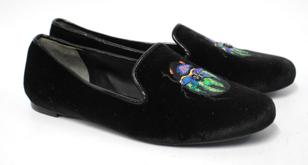 TORY BURCH Ladies Black Velvet Embroidered Easton Flat Shoes US9.5 UK6.5