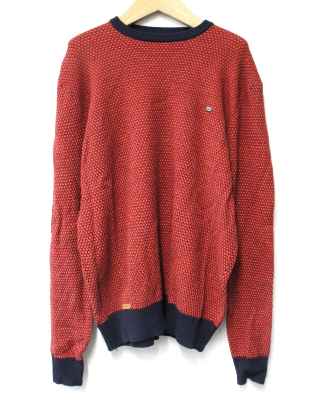 AIOPESON Men's Red Cotton Blend Knitted Long Sleeve Pullover Sweater Approx M