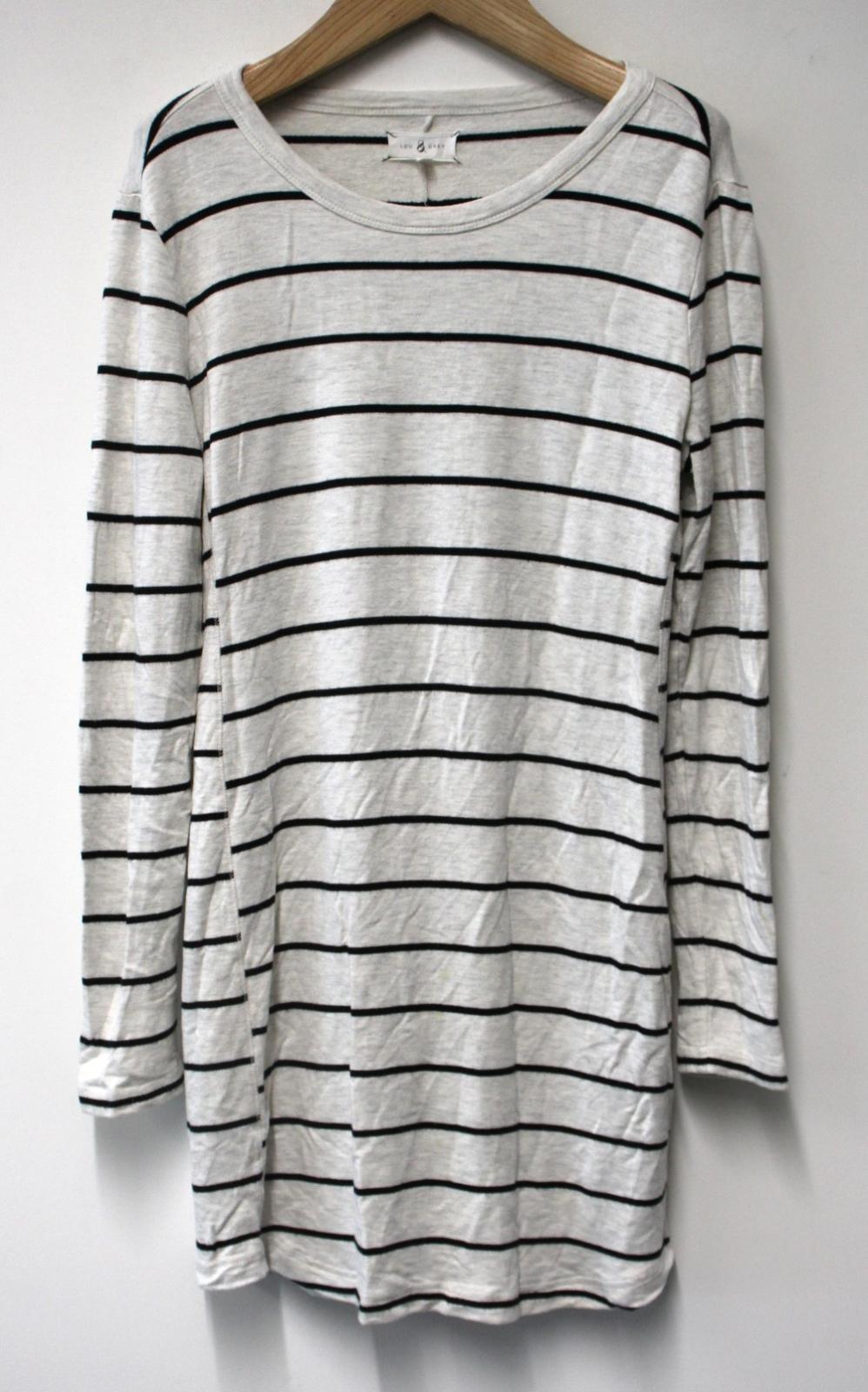 LOU & GREY Light Grey Striped Long Sleeve Round Neck Longline Tunic Top M