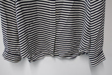 Load image into Gallery viewer, THEORY Ladies Black &amp; White Striped Silk Long Sleeve Shirt Blouse Size XL
