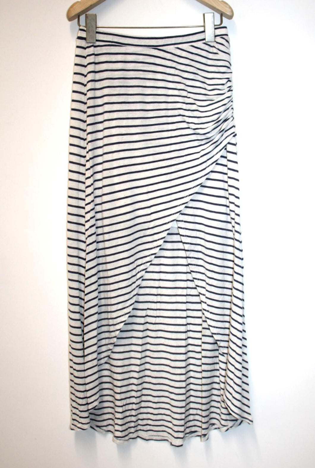 ELLA MOSS Ladies White & Navy Blue Stripe Linen Blend Midi Wrap Skirt Size S