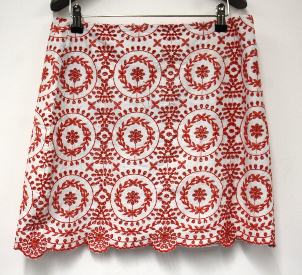 ANN TAYLOR LOFT Ladies Red & White Floral Embroidery Cotton Blend Mini Skirt UK8
