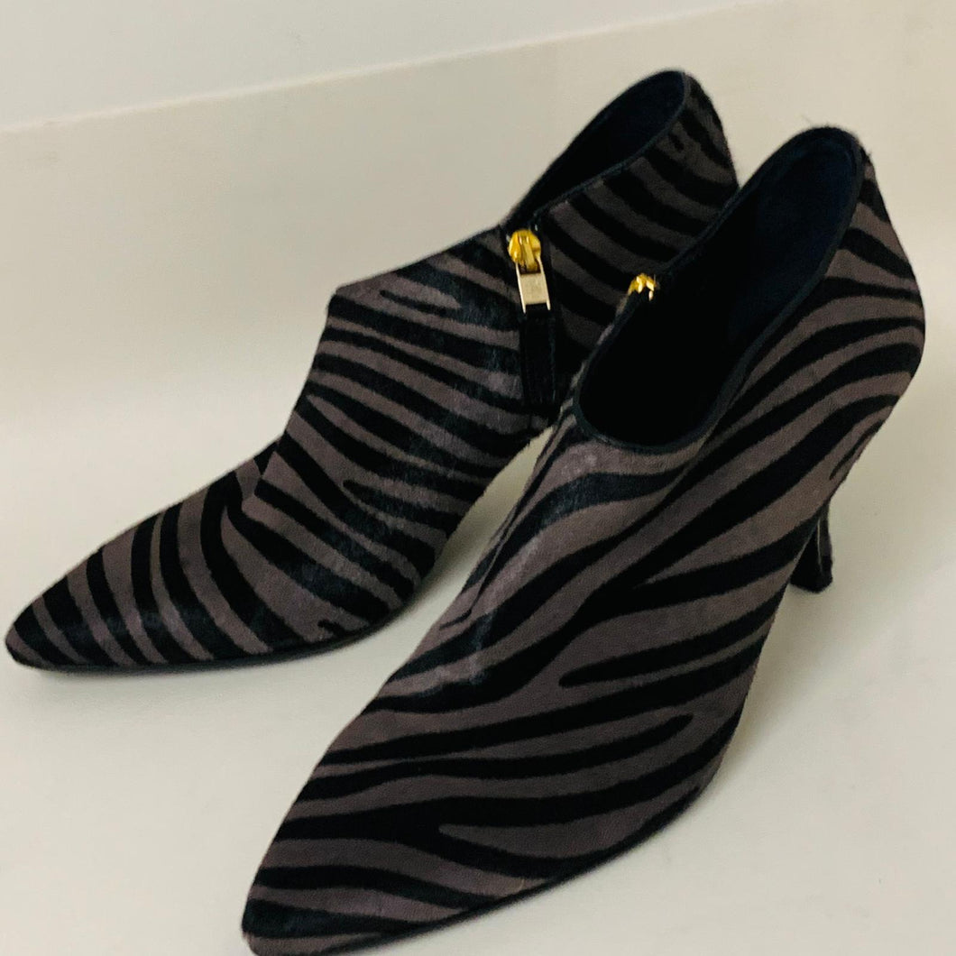 L.K. BENNETT Ladies Grey Tiger Stripe Zipper Leather Heel Court Shoe UK7 NEW