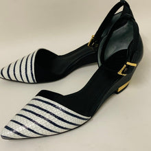 Load image into Gallery viewer, TORY BURCH Ladies White Leather Low Heel D&#39;Orsay Stripe Toe Strappy UK9.5
