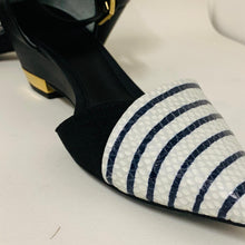 Load image into Gallery viewer, TORY BURCH Ladies White Leather Low Heel D&#39;Orsay Stripe Toe Strappy UK9.5
