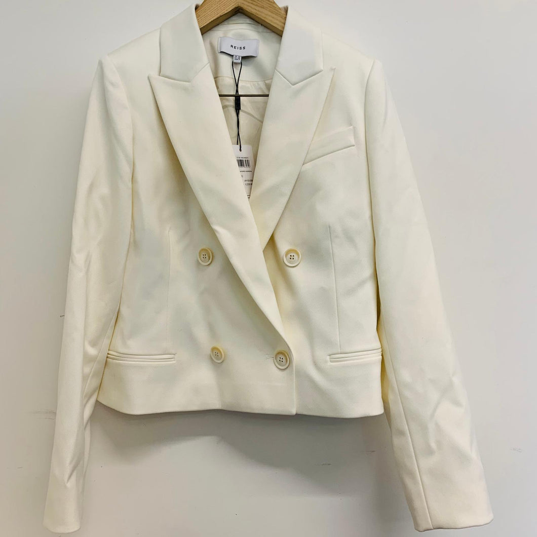REISS Ladies White Wool Blend Cropped Double Breast Blazer Jacket UK10 NEW
