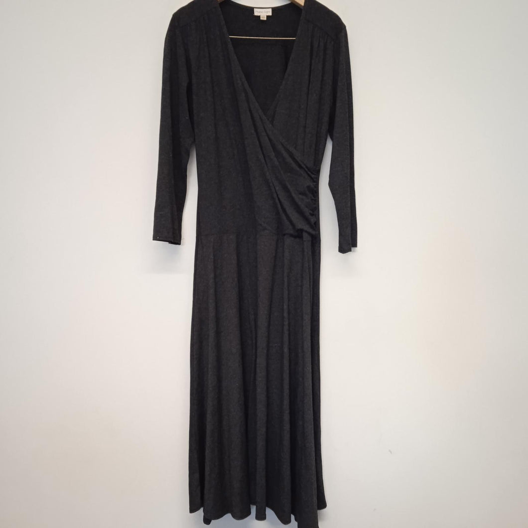 PHASE EIGHT Grey Ladies Long Sleeve V-Neck A-Line Midi   Dress UK12