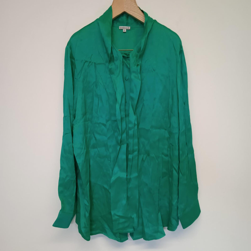 KETTLEWELL Green Ladies Long Sleeve Round Neck Basic    Button-Up UKL