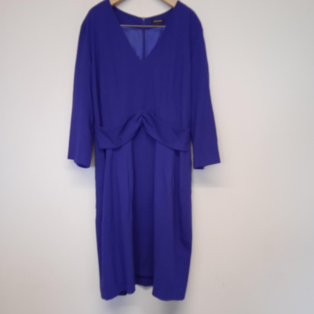 JAEGER Purple Ladies Long Sleeve V-Neck Shift Knee Length Dress UK14
