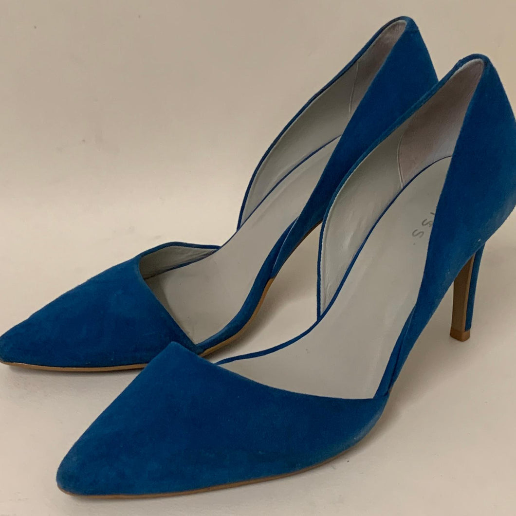 REISS Ladies Blue Suede D'Orsay High Heel Leather Brina Shoe UK8