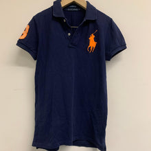 Load image into Gallery viewer, RALPH LAUREN Ladies Blue Navy Cotton Polo Shirt Skinny-Polo Orange Size M
