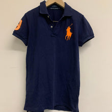 Load image into Gallery viewer, RALPH LAUREN Ladies Blue Navy Cotton Polo Shirt Skinny-Polo Orange Size M
