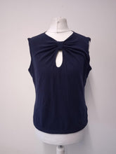 Load image into Gallery viewer, GIORGIO ARMANI Ladies Blue Cashmere Sleeveless Knotted Neck Top Size UK12
