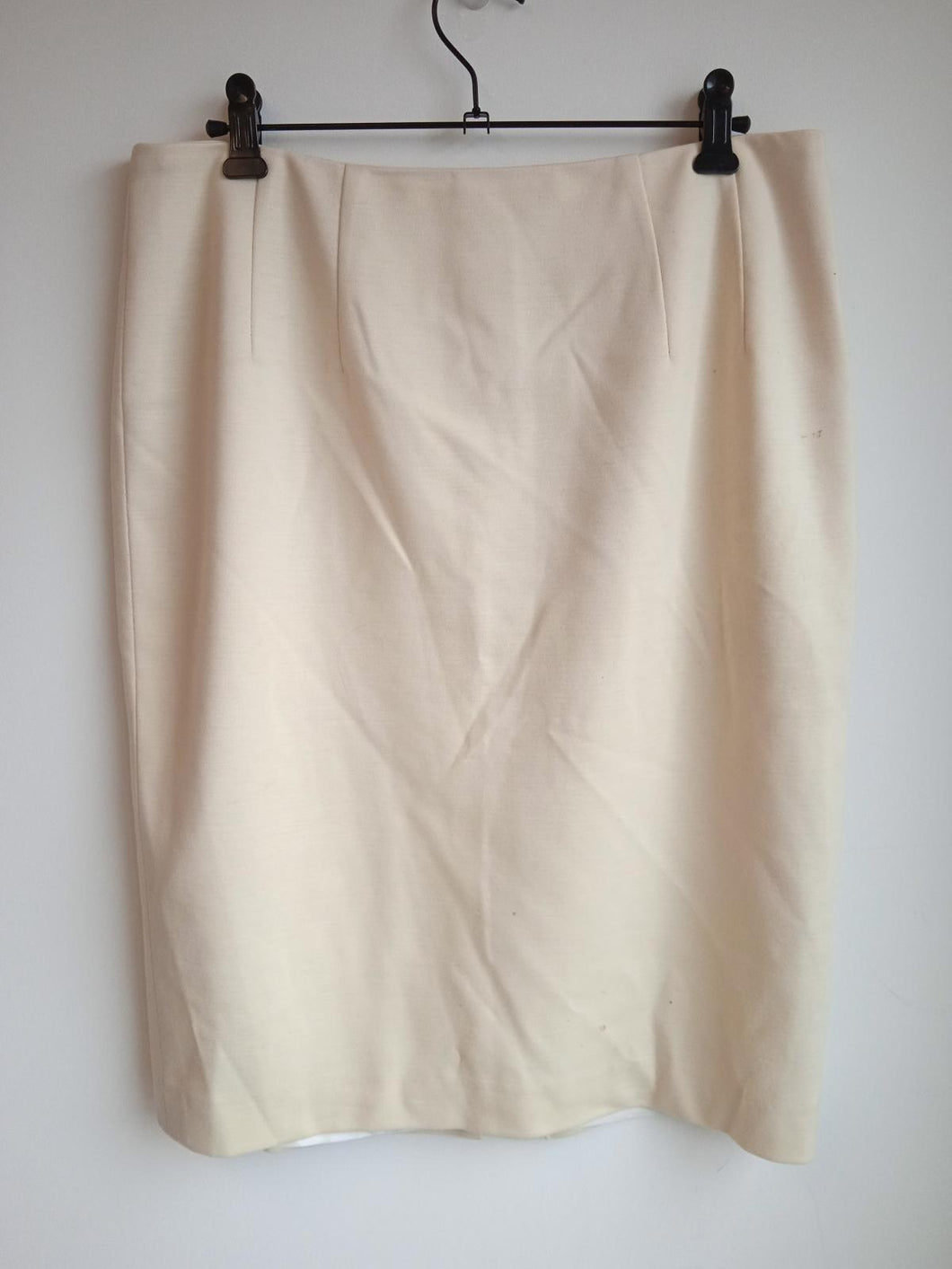 AQUASCUTUM Ladies Cream White Wool Zip Closure Hayley Straight Skirt Size UK12