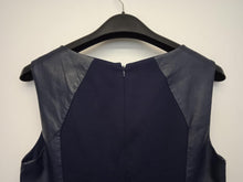 Load image into Gallery viewer, HALSTON HERITAGE Ladies Navy Blue Leather Trim Zip Closure Sheath Dress UK6

